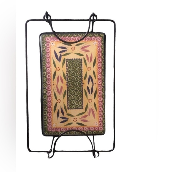 Temptations Wrought Iron Casserole Holder Glass Print Insert Sz. 10”X8” - Picture 3 of 4